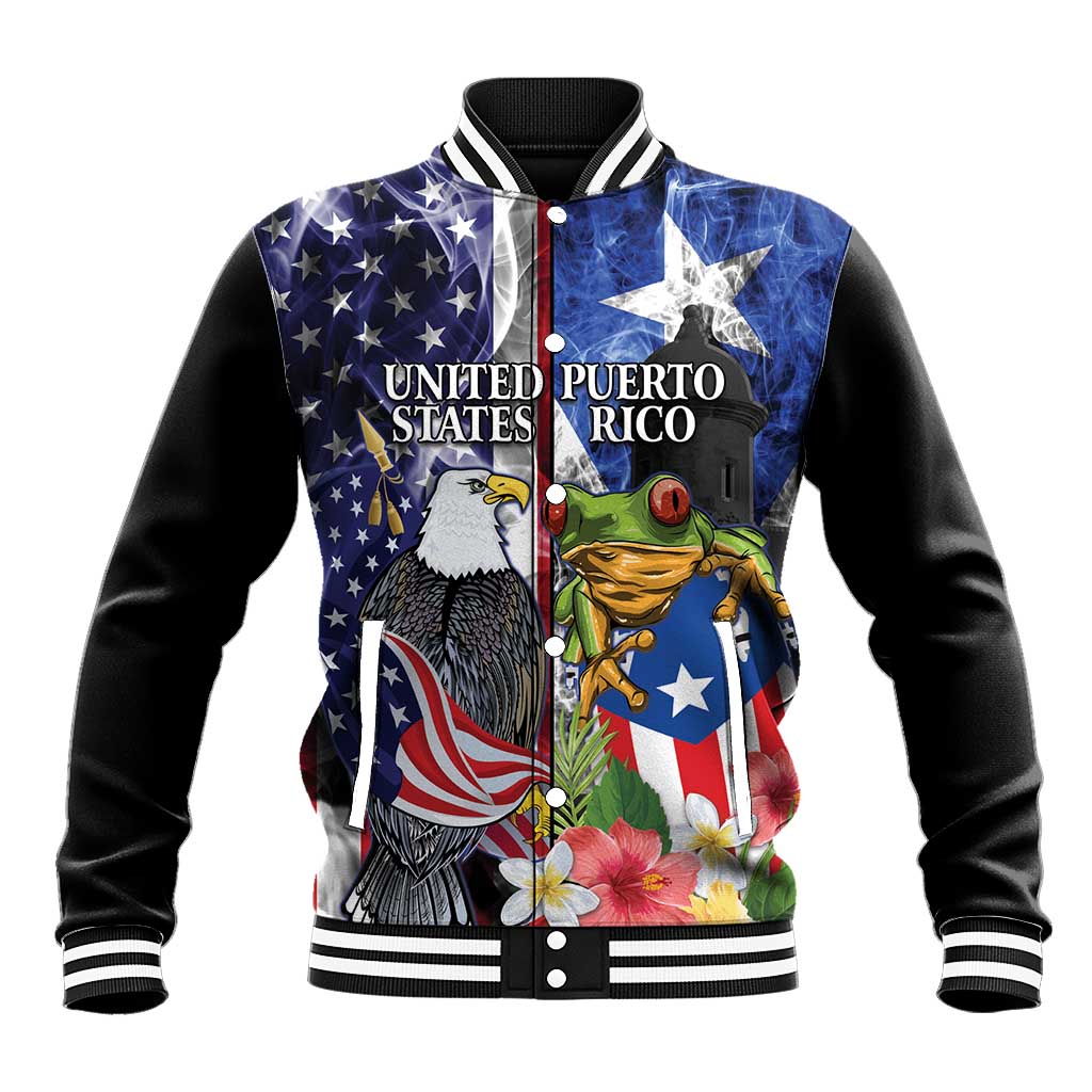 United States Puerto Rico Baseball Jacket USA Eagle Coqui Drum Tropical Flowers - Wonder Print Shop