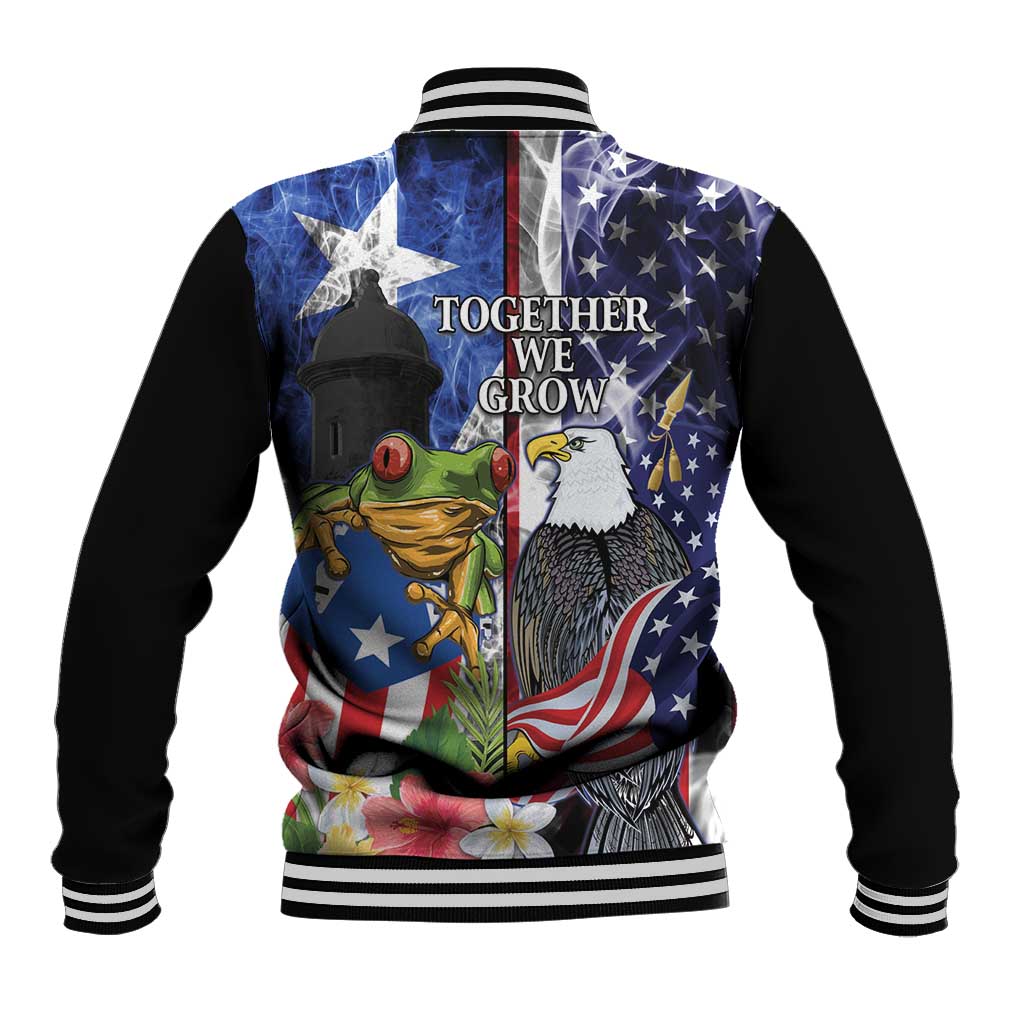 United States Puerto Rico Baseball Jacket USA Eagle Coqui Drum Tropical Flowers - Wonder Print Shop