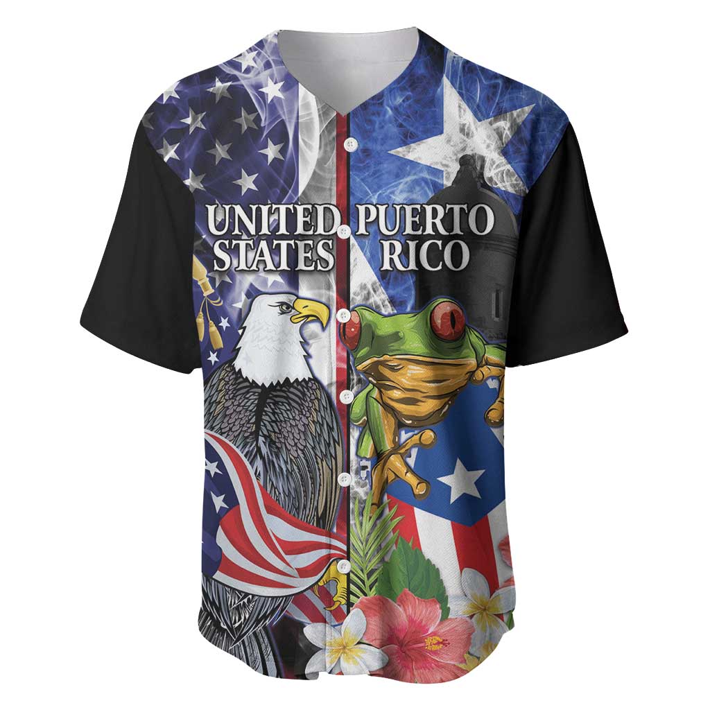 United States Puerto Rico Baseball Jersey USA Eagle Coqui Drum Tropical Flowers - Wonder Print Shop