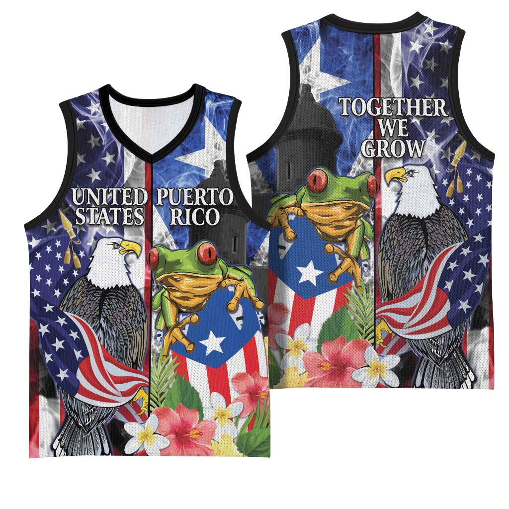 United States Puerto Rico Basketball Jersey USA Eagle Coqui Drum Tropical Flowers - Wonder Print Shop