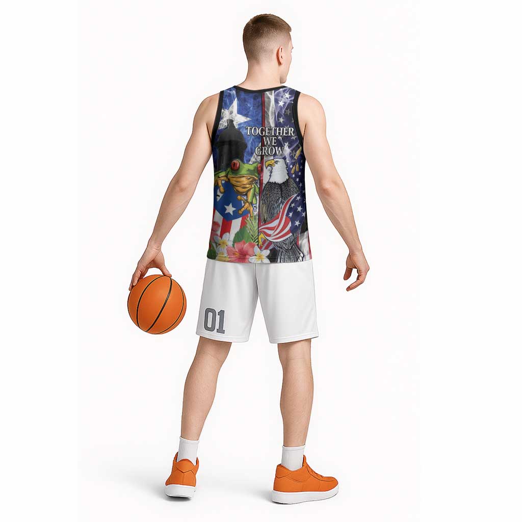United States Puerto Rico Basketball Jersey USA Eagle Coqui Drum Tropical Flowers - Wonder Print Shop