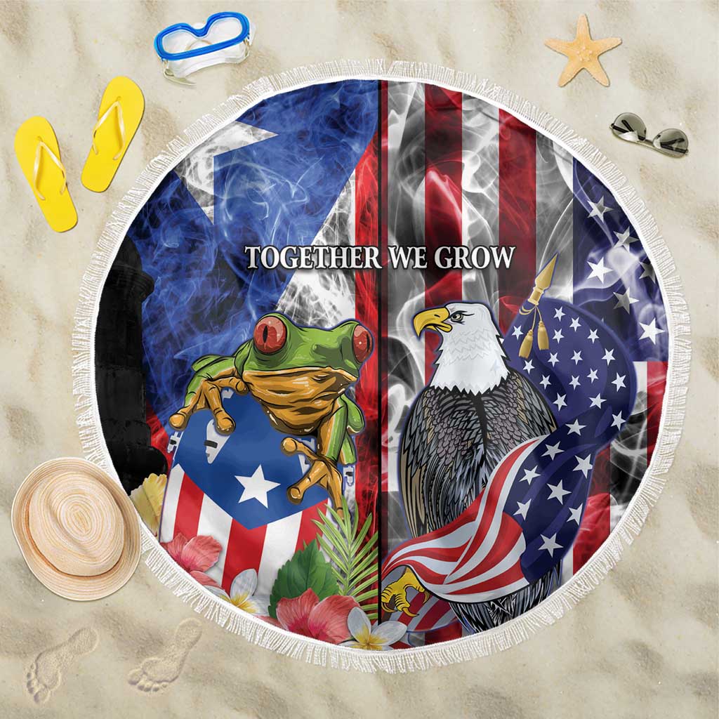 United States Puerto Rico Beach Blanket USA Eagle Coqui Drum Tropical Flowers - Wonder Print Shop