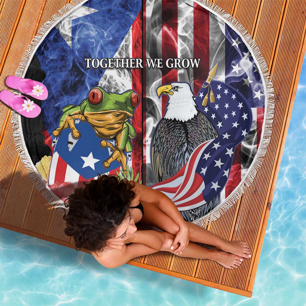 United States Puerto Rico Beach Blanket USA Eagle Coqui Drum Tropical Flowers - Wonder Print Shop