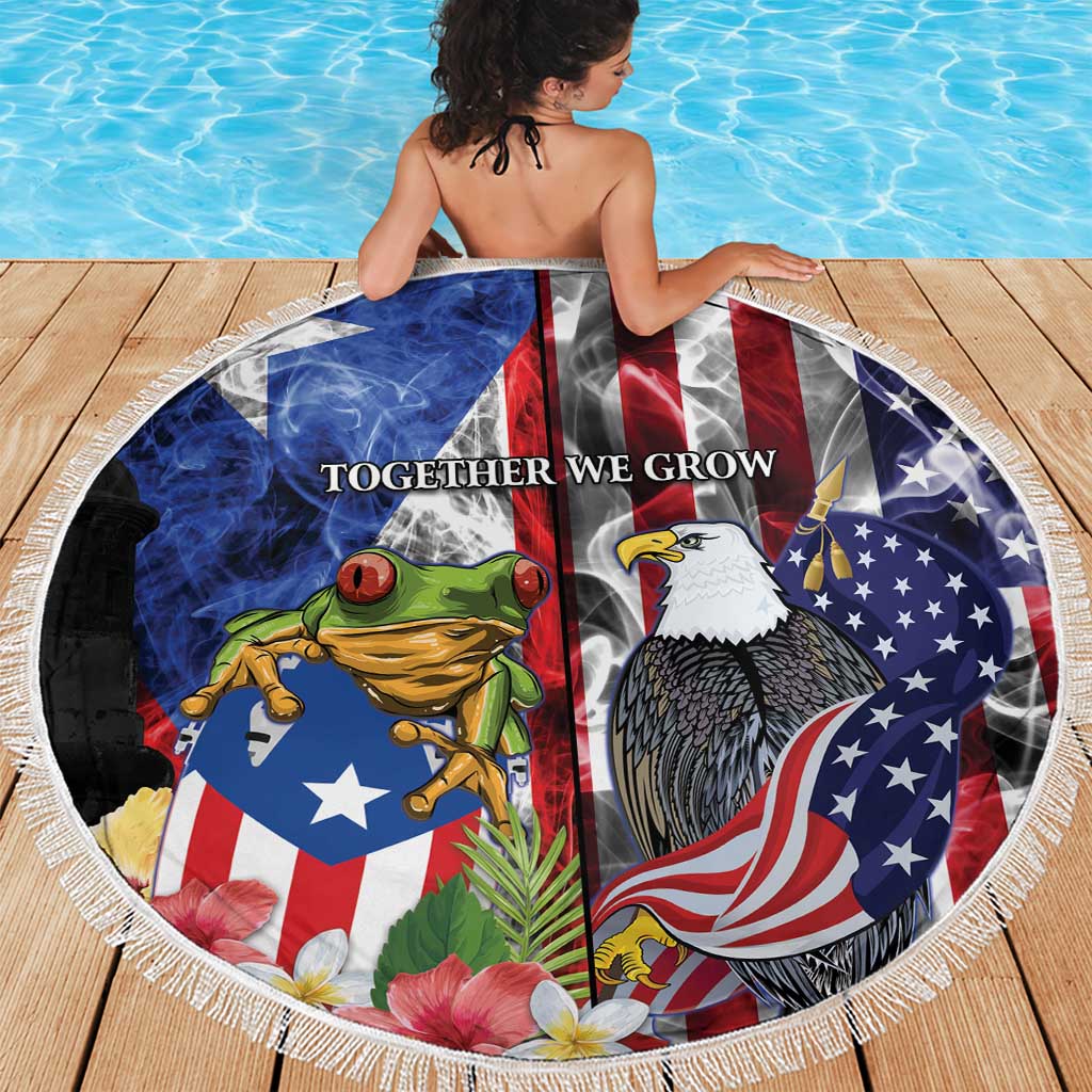 United States Puerto Rico Beach Blanket USA Eagle Coqui Drum Tropical Flowers - Wonder Print Shop