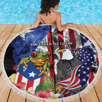 United States Puerto Rico Beach Blanket USA Eagle Coqui Drum Tropical Flowers - Wonder Print Shop