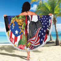 United States Puerto Rico Beach Blanket USA Eagle Coqui Drum Tropical Flowers - Wonder Print Shop