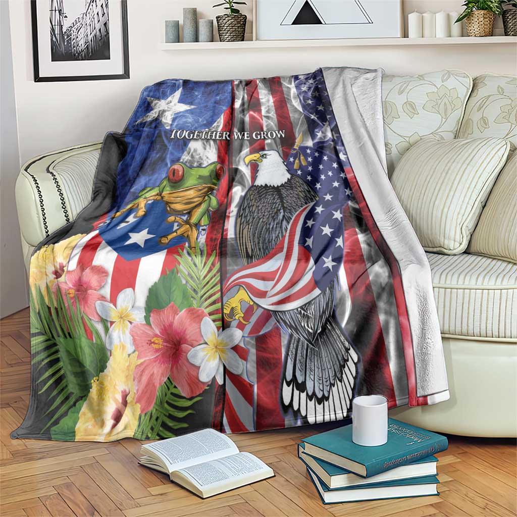 United States Puerto Rico Blanket USA Eagle Coqui Drum Tropical Flowers - Wonder Print Shop