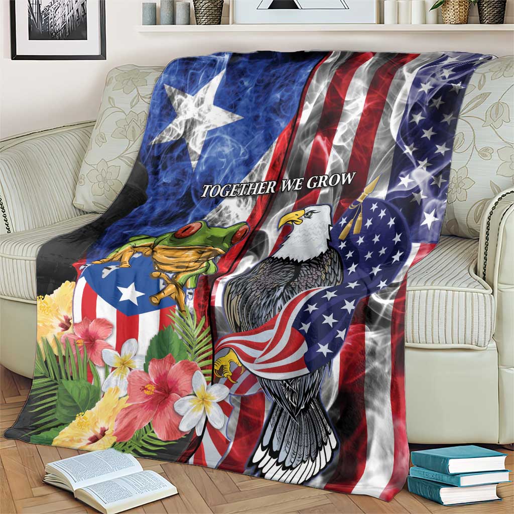 United States Puerto Rico Blanket USA Eagle Coqui Drum Tropical Flowers - Wonder Print Shop