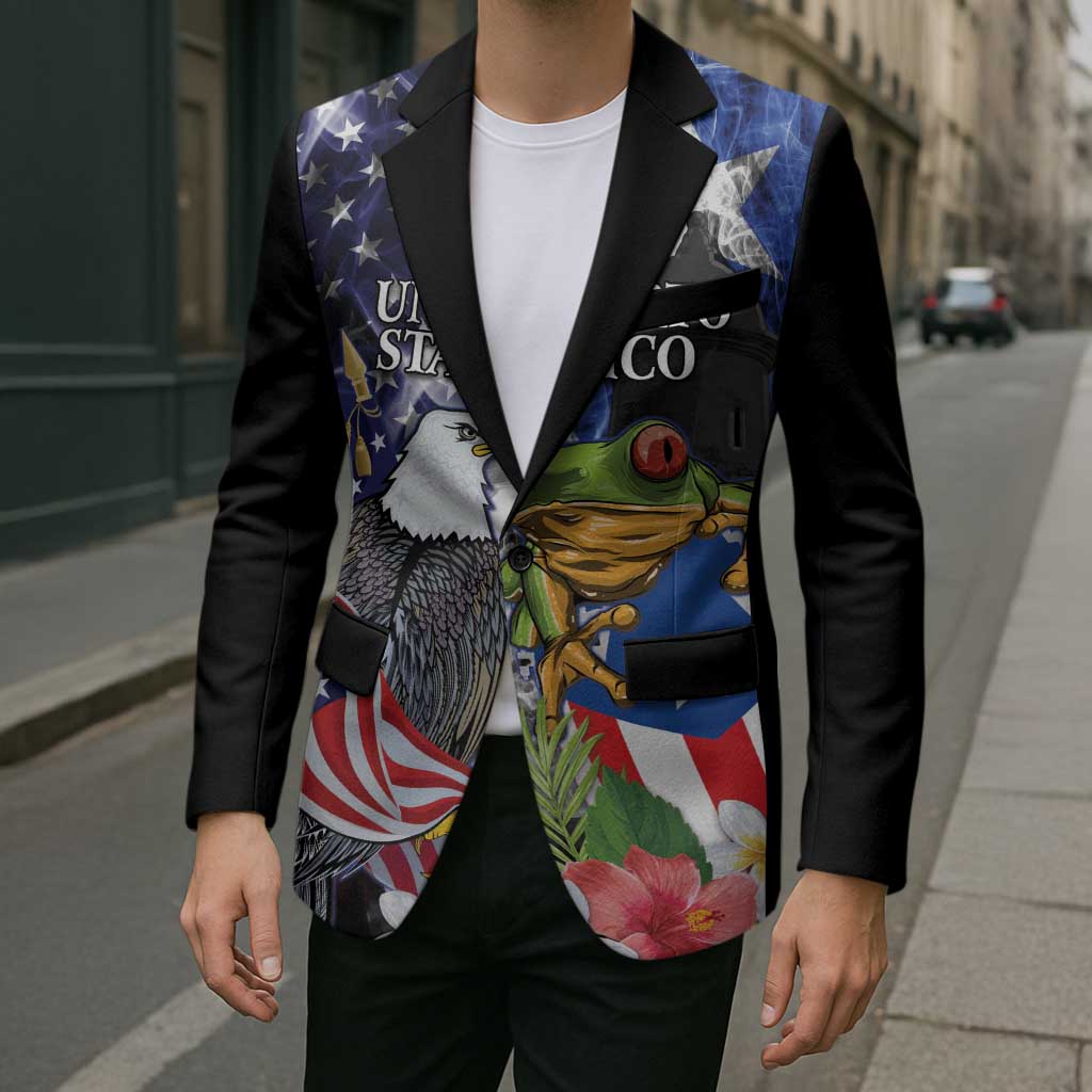 United States Puerto Rico Blazer USA Eagle Coqui Drum Tropical Flowers - Wonder Print Shop