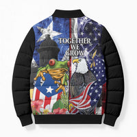United States Puerto Rico Bomber Puffer Jacket USA Eagle Coqui Drum Tropical Flowers - Wonder Print Shop