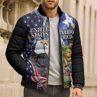 United States Puerto Rico Bomber Puffer Jacket USA Eagle Coqui Drum Tropical Flowers - Wonder Print Shop