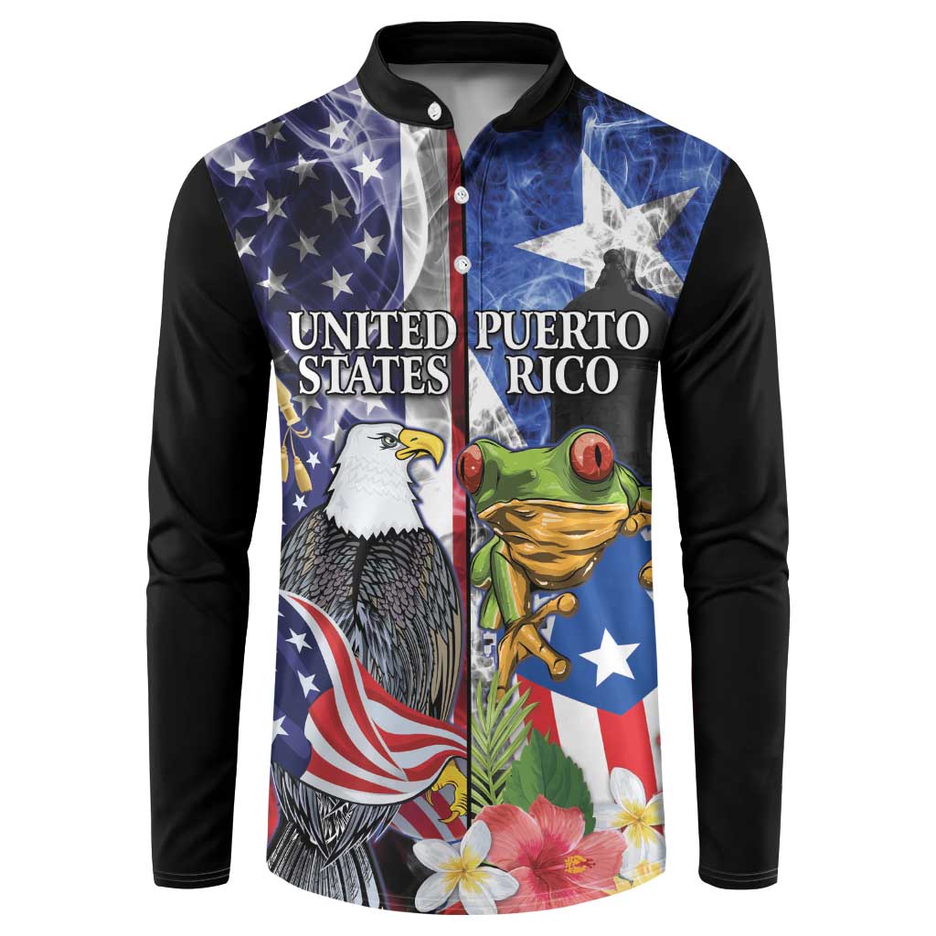 United States Puerto Rico Button Sweatshirt USA Eagle Coqui Drum Tropical Flowers - Wonder Print Shop