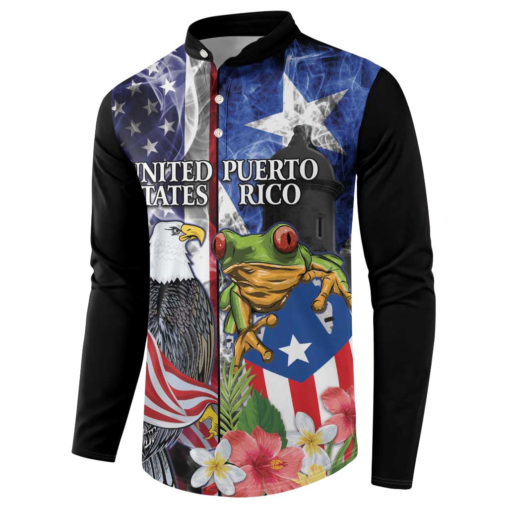 United States Puerto Rico Button Sweatshirt USA Eagle Coqui Drum Tropical Flowers - Wonder Print Shop