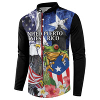 United States Puerto Rico Button Sweatshirt USA Eagle Coqui Drum Tropical Flowers - Wonder Print Shop