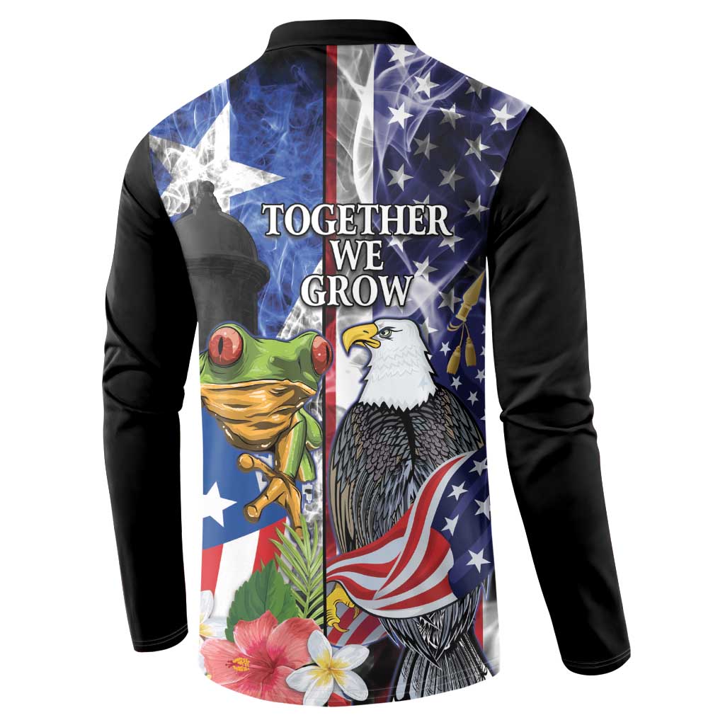 United States Puerto Rico Button Sweatshirt USA Eagle Coqui Drum Tropical Flowers - Wonder Print Shop