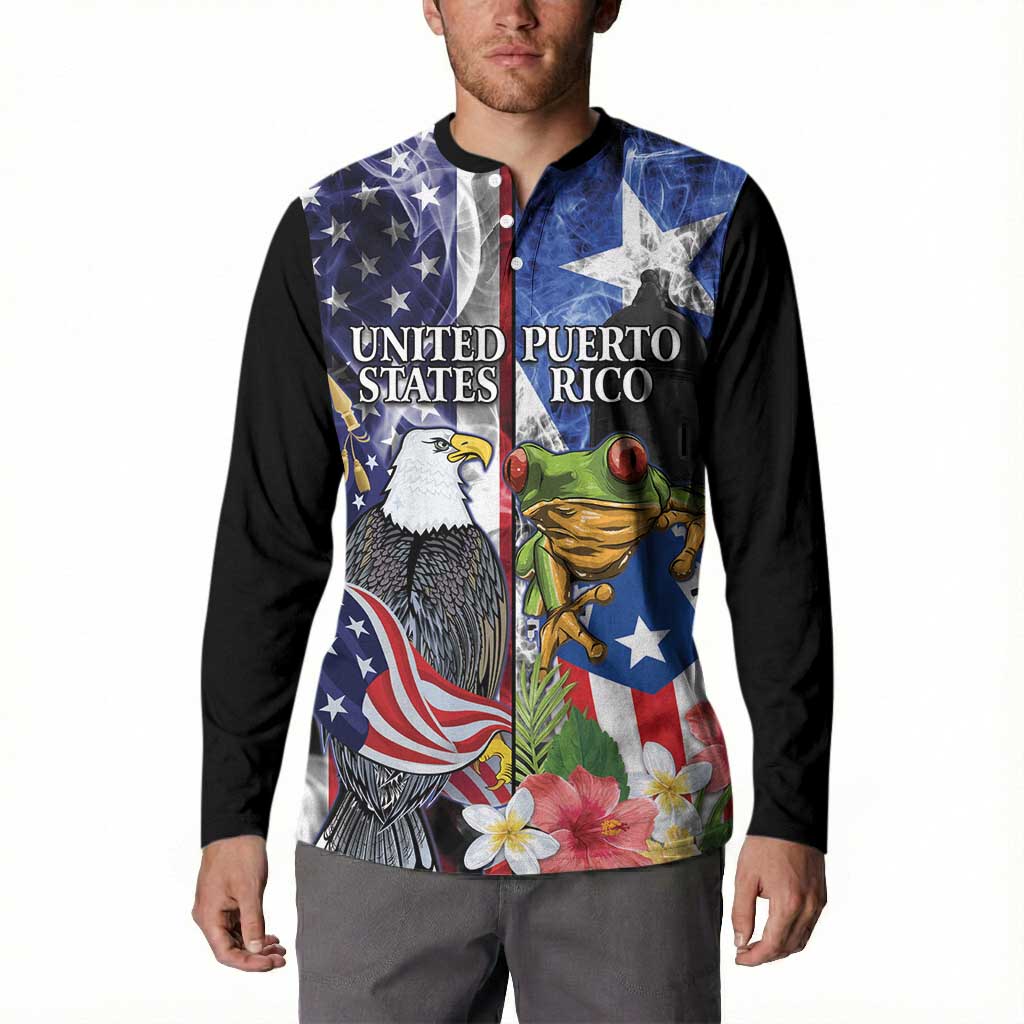 United States Puerto Rico Button Sweatshirt USA Eagle Coqui Drum Tropical Flowers - Wonder Print Shop