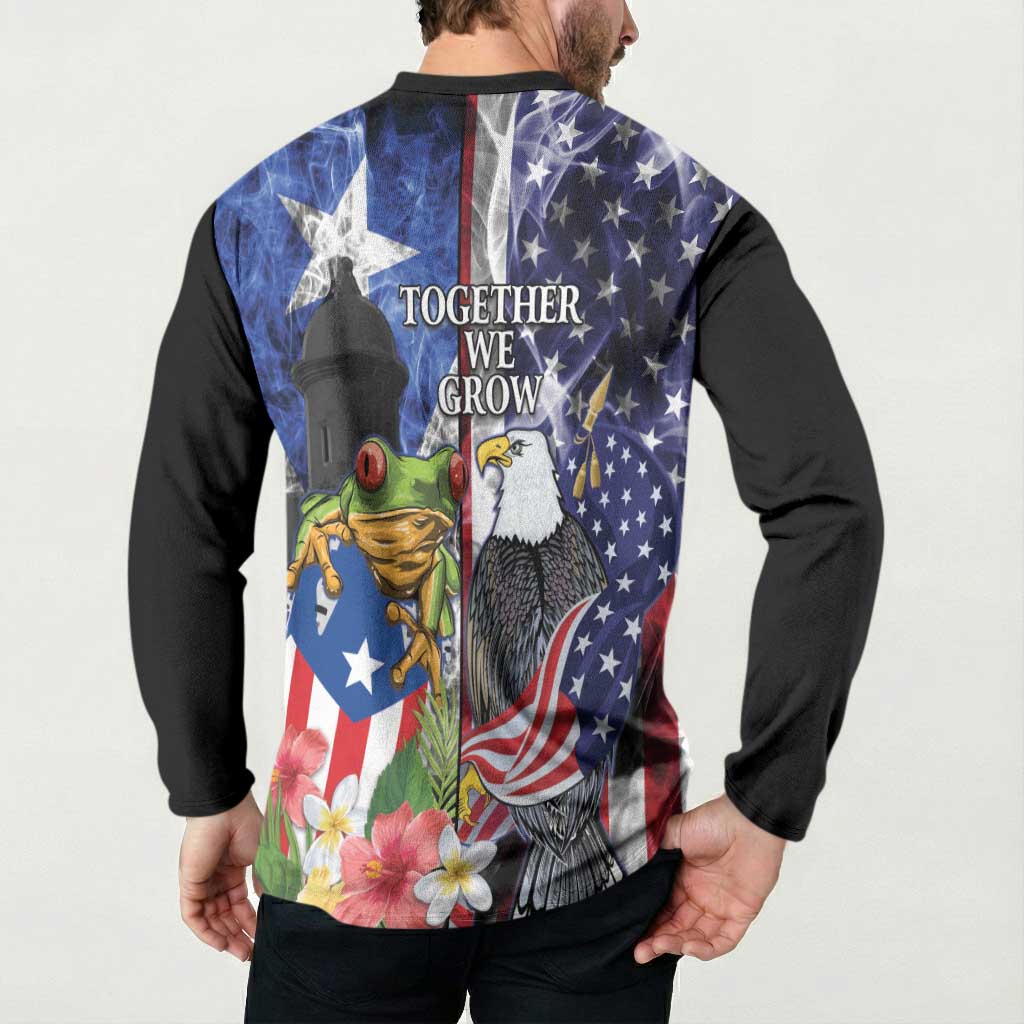 United States Puerto Rico Button Sweatshirt USA Eagle Coqui Drum Tropical Flowers - Wonder Print Shop