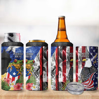 United States Puerto Rico 4 in 1 Can Cooler Tumbler USA Eagle Coqui Drum Tropical Flowers - Wonder Print Shop