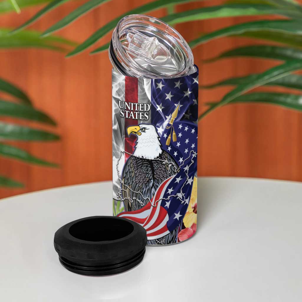 United States Puerto Rico 4 in 1 Can Cooler Tumbler USA Eagle Coqui Drum Tropical Flowers - Wonder Print Shop