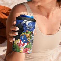 United States Puerto Rico 4 in 1 Can Cooler Tumbler USA Eagle Coqui Drum Tropical Flowers - Wonder Print Shop