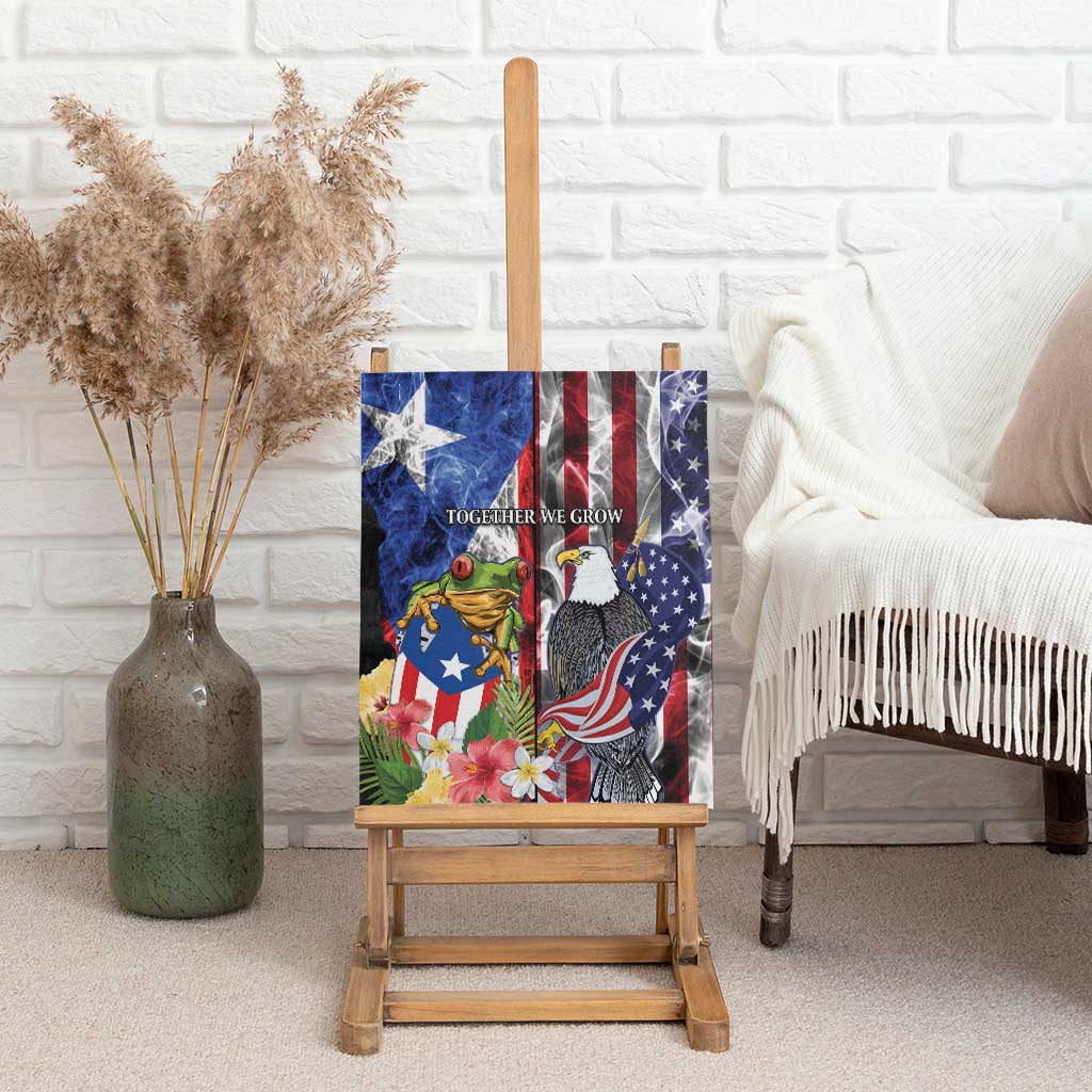 United States Puerto Rico Canvas Wall Art USA Eagle Coqui Drum Tropical Flowers - Wonder Print Shop