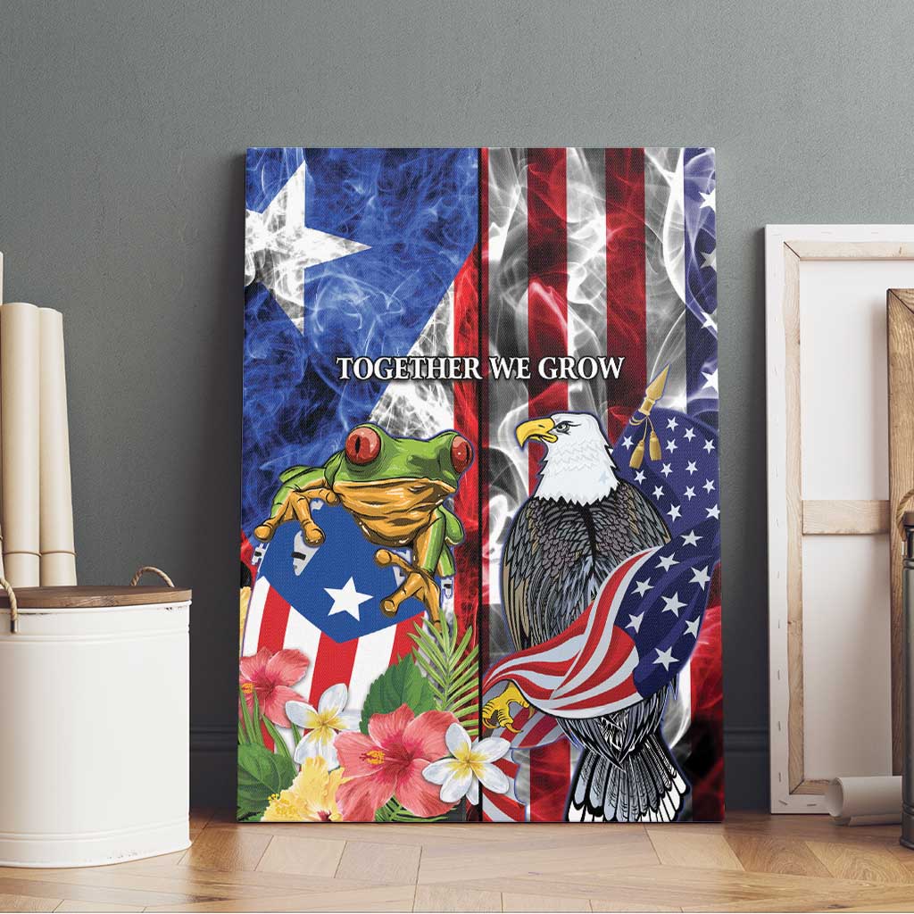 United States Puerto Rico Canvas Wall Art USA Eagle Coqui Drum Tropical Flowers - Wonder Print Shop