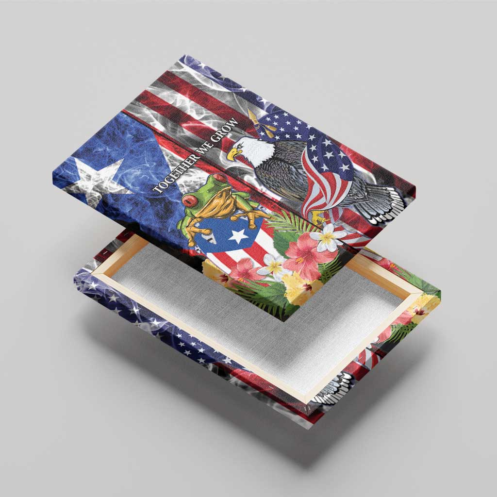 United States Puerto Rico Canvas Wall Art USA Eagle Coqui Drum Tropical Flowers - Wonder Print Shop