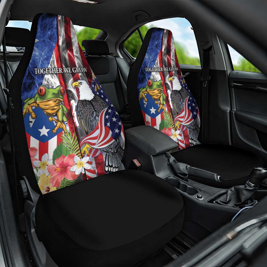 United States Puerto Rico Car Seat Cover USA Eagle Coqui Drum Tropical Flowers - Wonder Print Shop