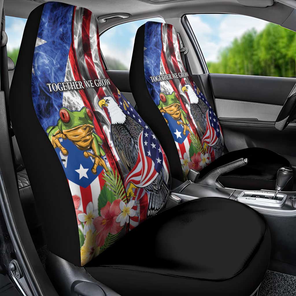 United States Puerto Rico Car Seat Cover USA Eagle Coqui Drum Tropical Flowers - Wonder Print Shop