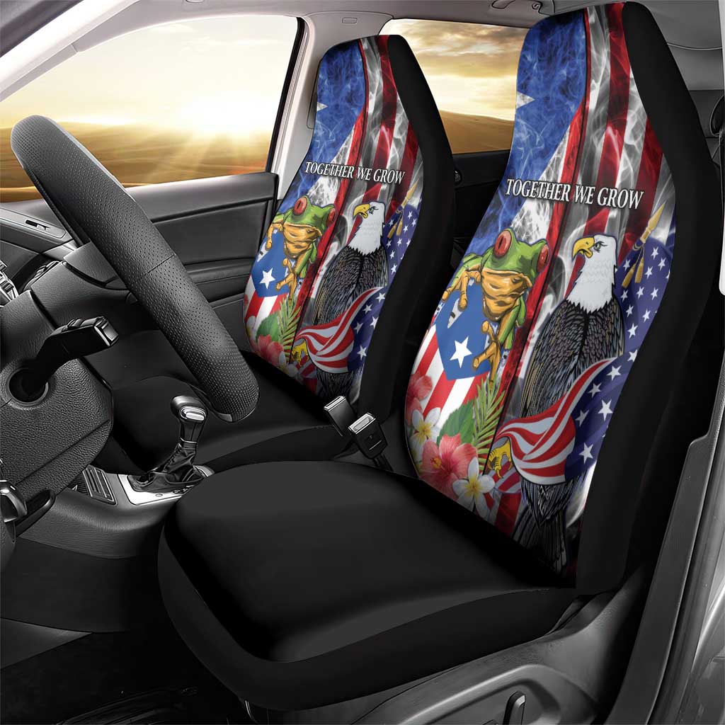 United States Puerto Rico Car Seat Cover USA Eagle Coqui Drum Tropical Flowers - Wonder Print Shop
