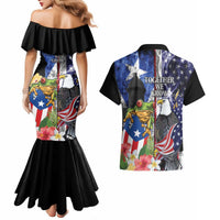 United States Puerto Rico Couples Matching Mermaid Dress and Hawaiian Shirt USA Eagle Coqui Drum Tropical Flowers - Wonder Print Shop