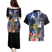United States Puerto Rico Couples Matching Puletasi and Hawaiian Shirt USA Eagle Coqui Drum Tropical Flowers - Wonder Print Shop
