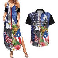 United States Puerto Rico Couples Matching Summer Maxi Dress and Hawaiian Shirt USA Eagle Coqui Drum Tropical Flowers - Wonder Print Shop