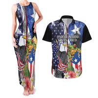 United States Puerto Rico Couples Matching Tank Maxi Dress and Hawaiian Shirt USA Eagle Coqui Drum Tropical Flowers - Wonder Print Shop