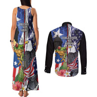 United States Puerto Rico Couples Matching Tank Maxi Dress and Long Sleeve Button Shirt USA Eagle Coqui Drum Tropical Flowers - Wonder Print Shop