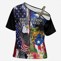 United States Puerto Rico Cross Shoulder Shirt USA Eagle Coqui Drum Tropical Flowers - Wonder Print Shop
