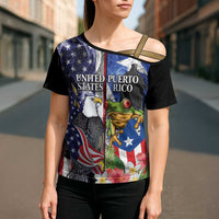 United States Puerto Rico Cross Shoulder Shirt USA Eagle Coqui Drum Tropical Flowers - Wonder Print Shop