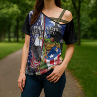 United States Puerto Rico Cross Shoulder Shirt USA Eagle Coqui Drum Tropical Flowers - Wonder Print Shop