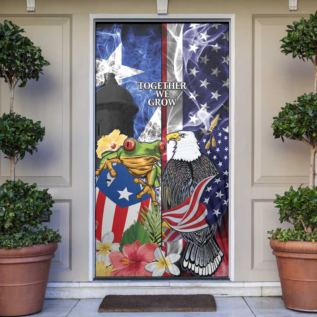 United States Puerto Rico Door Cover USA Eagle Coqui Drum Tropical Flowers - Wonder Print Shop