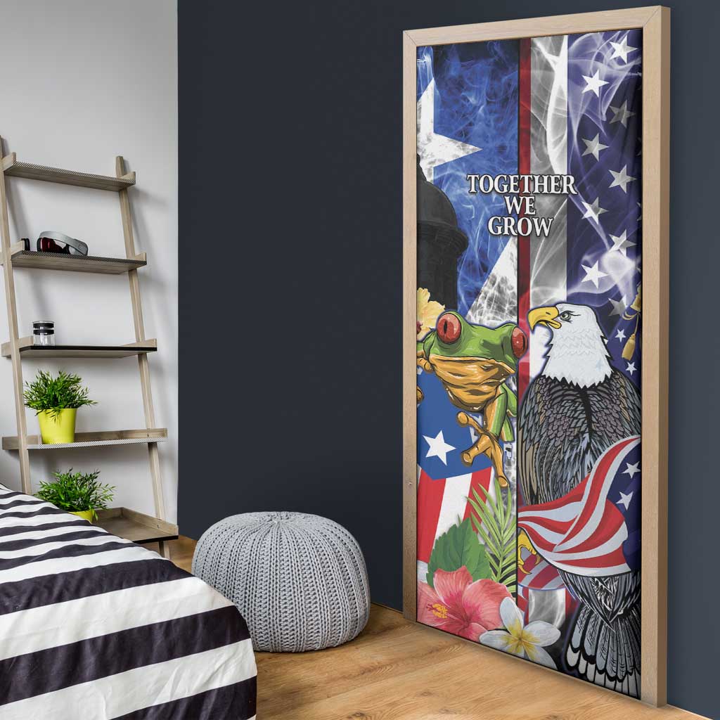 United States Puerto Rico Door Cover USA Eagle Coqui Drum Tropical Flowers - Wonder Print Shop