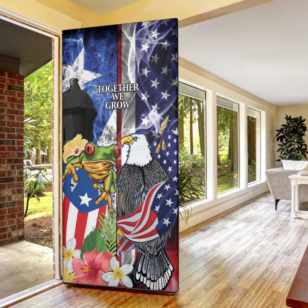 United States Puerto Rico Door Cover USA Eagle Coqui Drum Tropical Flowers - Wonder Print Shop