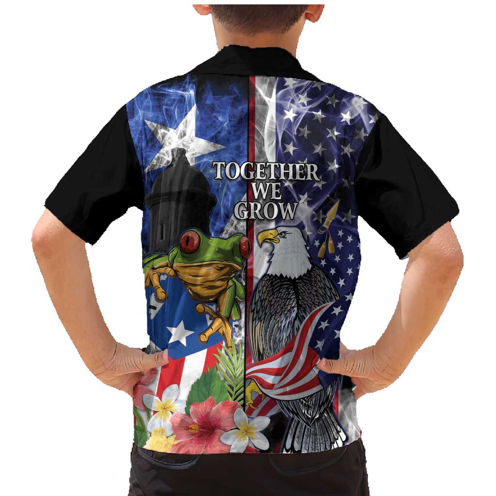 United States Puerto Rico Family Matching Mermaid Dress and Hawaiian Shirt USA Eagle Coqui Drum Tropical Flowers - Wonder Print Shop