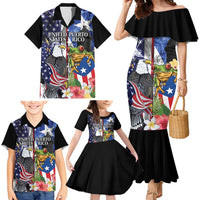 United States Puerto Rico Family Matching Mermaid Dress and Hawaiian Shirt USA Eagle Coqui Drum Tropical Flowers - Wonder Print Shop