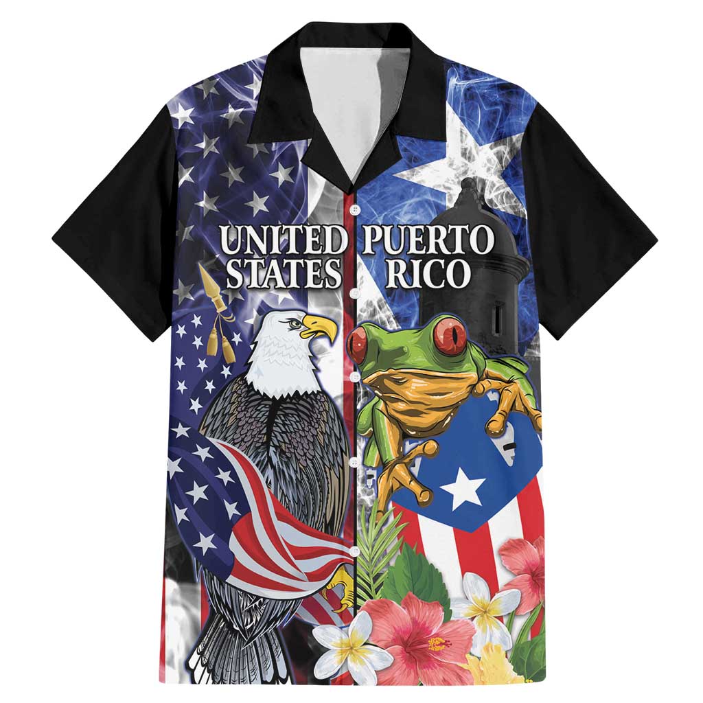 United States Puerto Rico Family Matching Mermaid Dress and Hawaiian Shirt USA Eagle Coqui Drum Tropical Flowers - Wonder Print Shop
