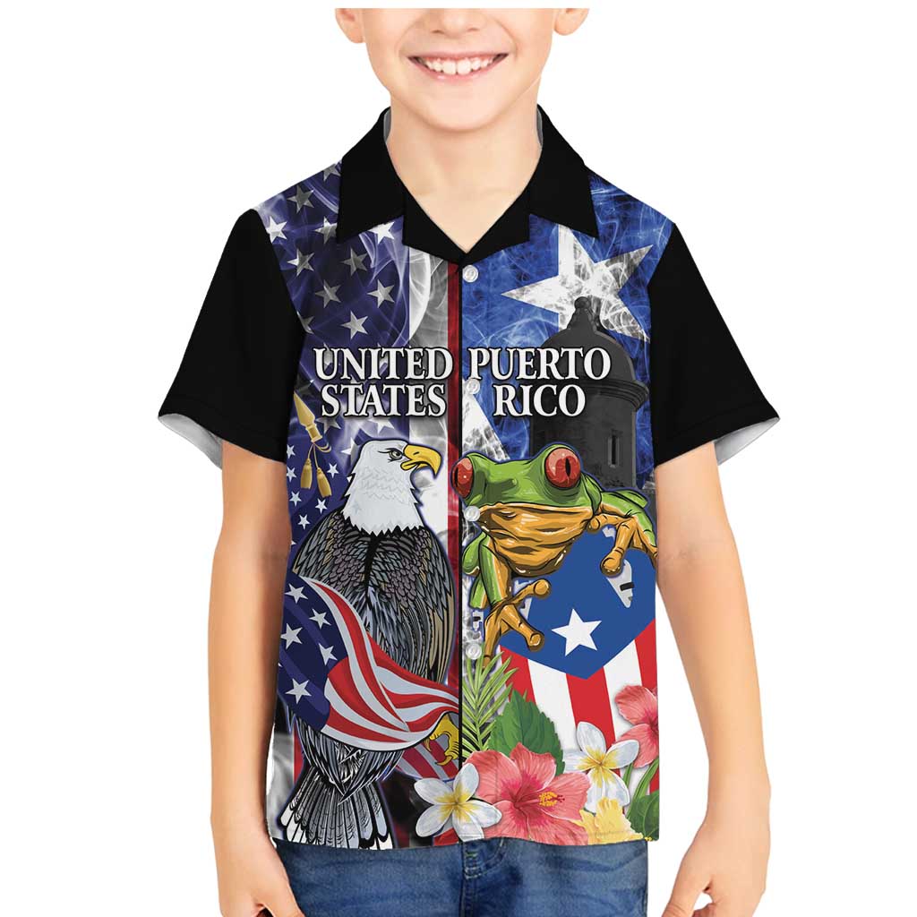 United States Puerto Rico Family Matching Mermaid Dress and Hawaiian Shirt USA Eagle Coqui Drum Tropical Flowers - Wonder Print Shop