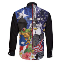 United States Puerto Rico Family Matching Off The Shoulder Long Sleeve Dress and Hawaiian Shirt USA Eagle Coqui Drum Tropical Flowers - Wonder Print Shop