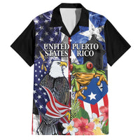 United States Puerto Rico Family Matching Off Shoulder Short Dress and Hawaiian Shirt USA Eagle Coqui Drum Tropical Flowers - Wonder Print Shop