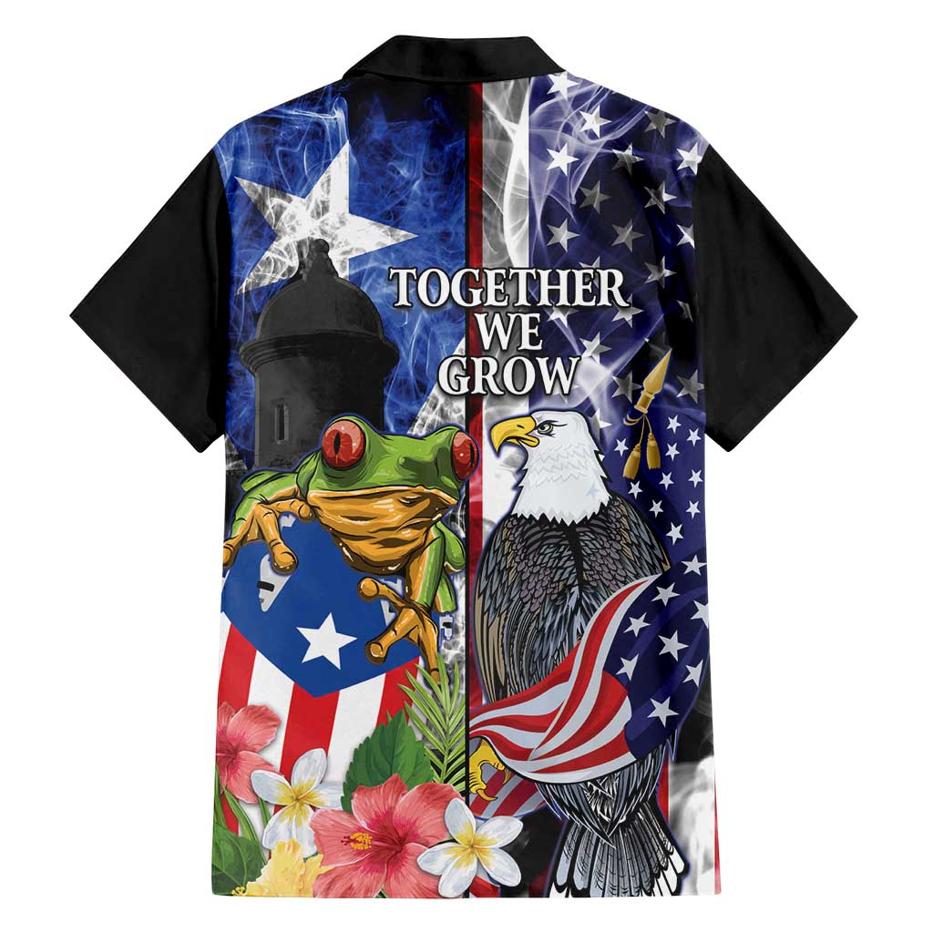 United States Puerto Rico Family Matching Off Shoulder Short Dress and Hawaiian Shirt USA Eagle Coqui Drum Tropical Flowers - Wonder Print Shop