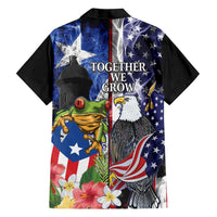 United States Puerto Rico Family Matching Off Shoulder Short Dress and Hawaiian Shirt USA Eagle Coqui Drum Tropical Flowers - Wonder Print Shop