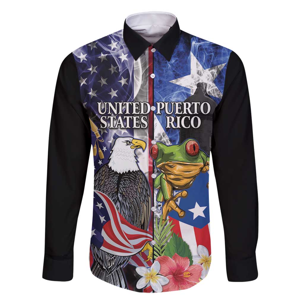 United States Puerto Rico Family Matching Off Shoulder Short Dress and Hawaiian Shirt USA Eagle Coqui Drum Tropical Flowers - Wonder Print Shop